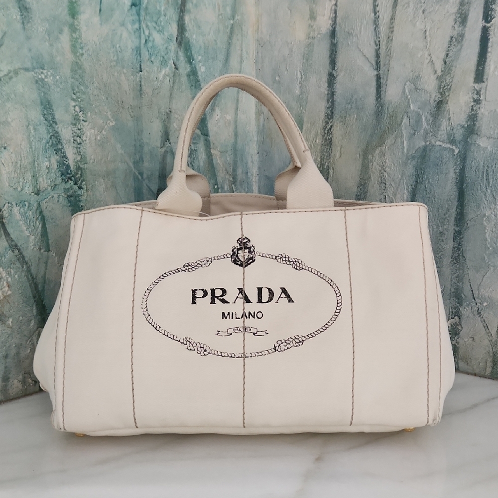 Prada Canapa White  Denim Tote Bag for Women